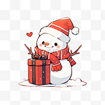 手绘圣诞节雪人拿着礼盒卡通元素