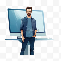 脑图片_一名男子站在电脑屏幕前