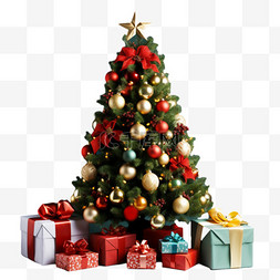 质感背景红色礼盒图片_圣诞节礼物圣诞树礼盒3d免抠元素
