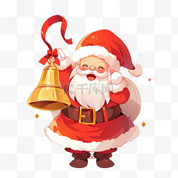 拿铃铛的圣诞老人图片_圣诞节圣诞老人手绘元素拿着铃铛