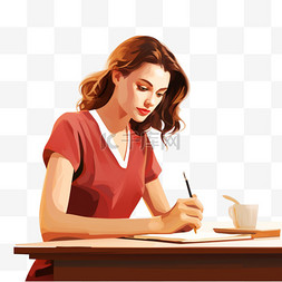 坐在桌子旁图片_一位女士坐在桌子旁，在笔记本上