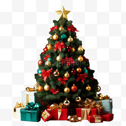 实拍松树图片_圣诞节圣诞树礼物3d礼盒免抠元素