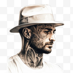 一个戴着帽子和纹身的男人