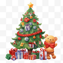 挂着礼物的树图片_圣诞节圣诞树卡通礼物手绘元素