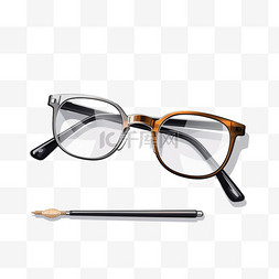 一副眼镜、一支钢笔和一副眼镜放