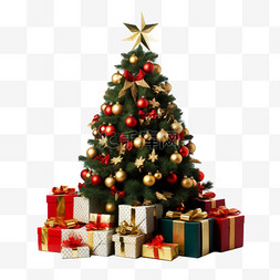 实拍松树图片_圣诞节圣诞树礼物礼盒3d免抠元素