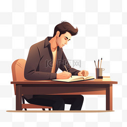 桌前的人图片_坐在书桌前在书上写字的人