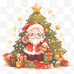 树上的铃铛图片_圣诞老人圣诞树圣诞节卡通手绘元