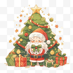 树上的铃铛图片_圣诞老人圣诞树卡通手绘元素圣诞