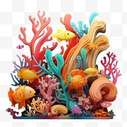 珊瑚生物特色元素立体免扣图案