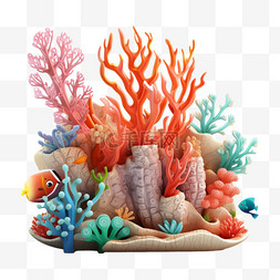 珊瑚立体图片_珊瑚建模生物元素立体免扣图案
