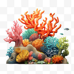 珊瑚生物几何元素立体免扣图案