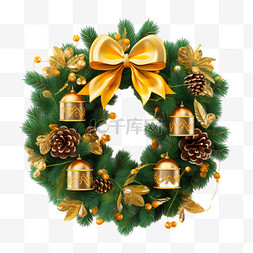 松树叶圆环图片_圣诞节花环装饰3d免抠元素