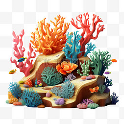 珊瑚生物生态元素立体免扣图案
