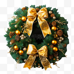 松树叶圆环图片_圣诞节装饰花环免抠3d元素
