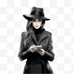 手机照片图片_戴着黑色帽子和外套，手持智能手