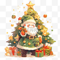树上的铃铛图片_圣诞节圣诞老人卡通手绘圣诞树元