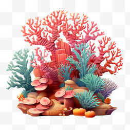 珊瑚生物多彩元素立体免扣图案