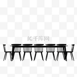 坐在一张白色桌子旁边的一排黑色