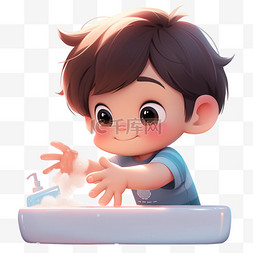 男孩洗手卫生元素立体免扣图案
