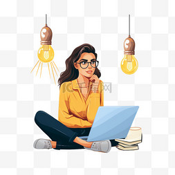 有想法的女人图片_坐在笔记本电脑旁，有想法的女人