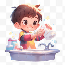 男孩洗手矢量元素立体免扣图案