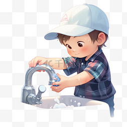 男孩洗手图片_男孩洗手质感元素立体免扣图案