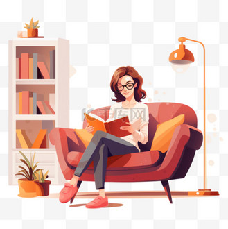 盲人女孩图片素材_坐在沙发上看书的盲人女孩