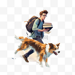 学生推东西图片_学生带着一摞书和一条狗跑