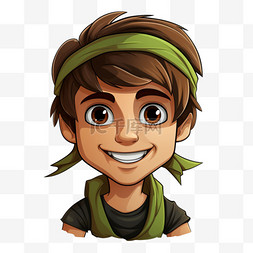 棕色头发和绿色头带的男孩微笑着