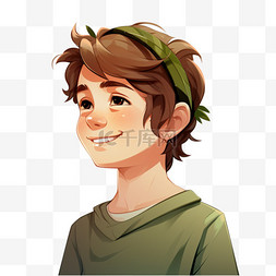 棕色头发的男孩图片_棕色头发和绿色头带的男孩微笑着