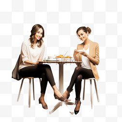 坐在白色桌子前的两个女人