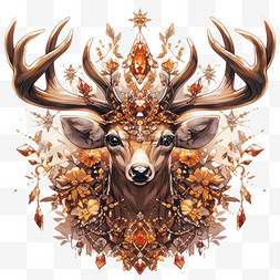 北欧鹿头logo图片_鹿头华丽手绘元素立体免扣图案