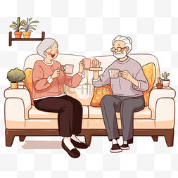 感恩节夫妻聊天喝茶手绘元素卡通