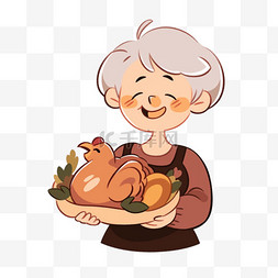 感恩节母亲拿着烧鸡手绘元素卡通