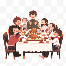 团圆饭背景图片_感恩节一家团聚吃饭卡通手绘元素