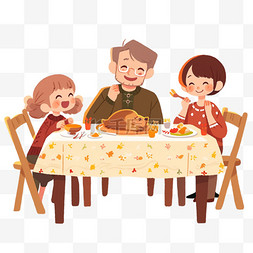 围着桌子图片_感恩节一家团聚卡通手绘吃饭元素