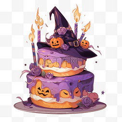 一个小蛋糕图片_南瓜蜡烛蛋糕卡通手绘元素万圣节