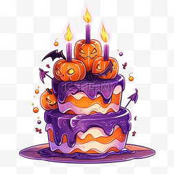 卡通手绘万圣节南瓜蜡烛蛋糕元素