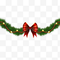 彩带圣诞节图片_圣诞节松针叶蝴蝶结彩带装饰免抠