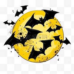 月圆背景图片_万圣节月亮手绘蝙蝠卡通元素