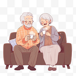 喝茶手绘图片_感恩节夫妻聊天卡通喝茶手绘元素