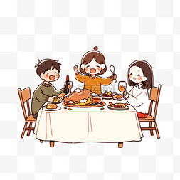 围着桌子图片_感恩节一家团聚吃饭手绘元素卡通