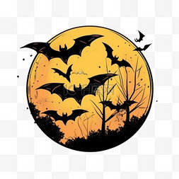 圆月亮卡通图片_万圣节月亮蝙蝠手绘元素卡通