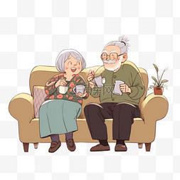 夫妻聊天喝茶感恩节卡通手绘元素