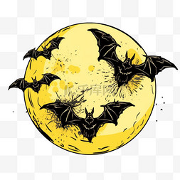 月圆背景图片_万圣节蝙蝠月亮卡通手绘元素