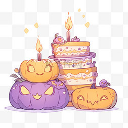 小蜡烛蛋糕图片_万圣节南瓜蜡烛蛋糕手绘元素卡通