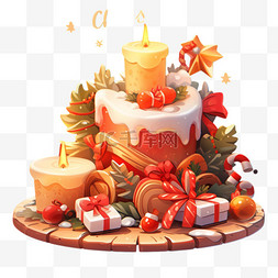 蛋糕蜡烛圣诞元素立体免扣图案