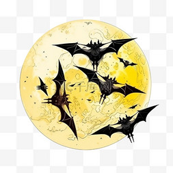 月亮蝙蝠卡通手绘元素万圣节
