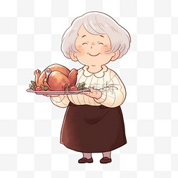 慈祥的表情图片_母亲拿着烧鸡卡通手绘元素感恩节